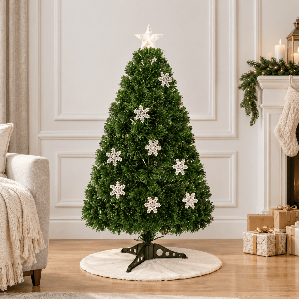 Green Fiber Optic Christmas Tree with LED Lights & Snowflakes