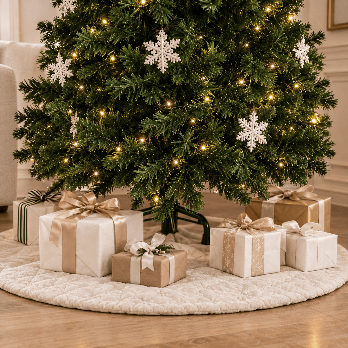 Green Fiber Optic Christmas Tree with LED Lights & Snowflakes