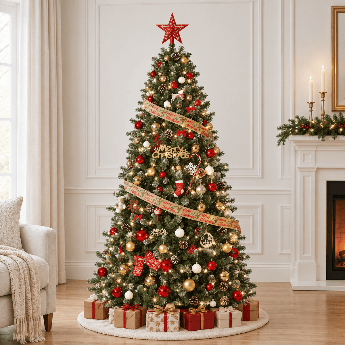 Green Flocked Pencil Christmas Tree with Pine Cones, Slim 6' Indoor