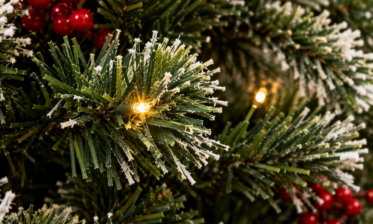 Green Flocked Tabletop Christmas Tree with Pre-Lit Warm White LED - Fullness