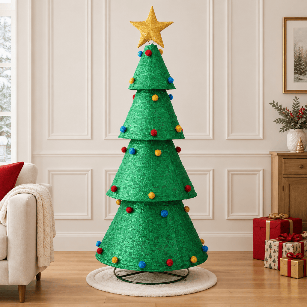 Green Pop-Up Christmas Tree with 200 LED Lights, Collapsible Design