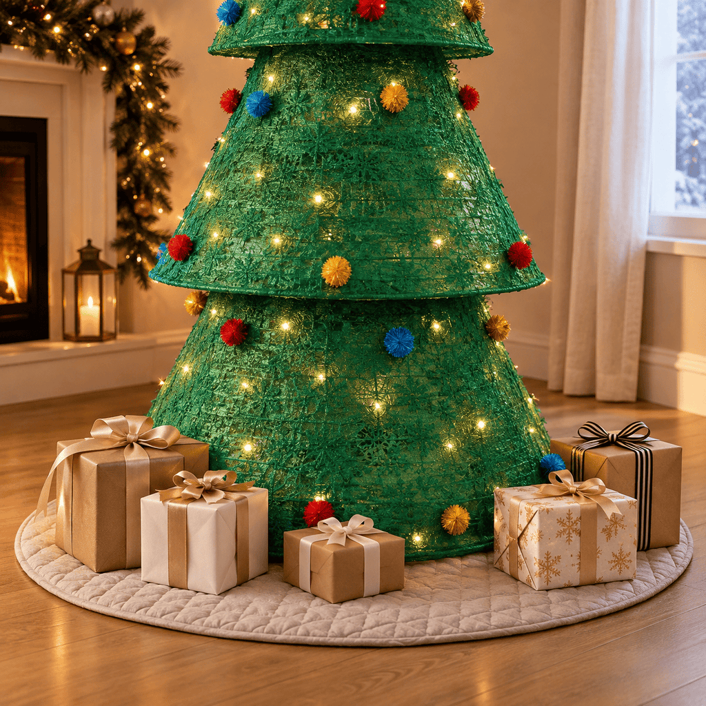Green Pop-Up Christmas Tree with 200 LED Lights, Collapsible Design