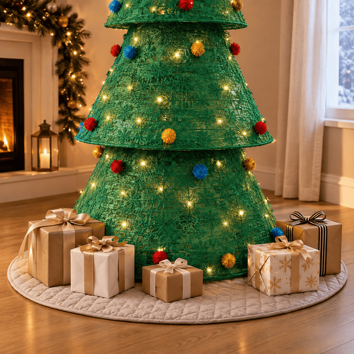 Green Pop-Up Christmas Tree with 200 LED Lights, Collapsible Design