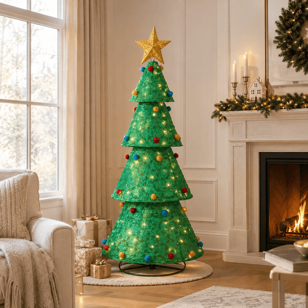 Green Pop-Up Christmas Tree with 200 LED Lights, Collapsible Design
