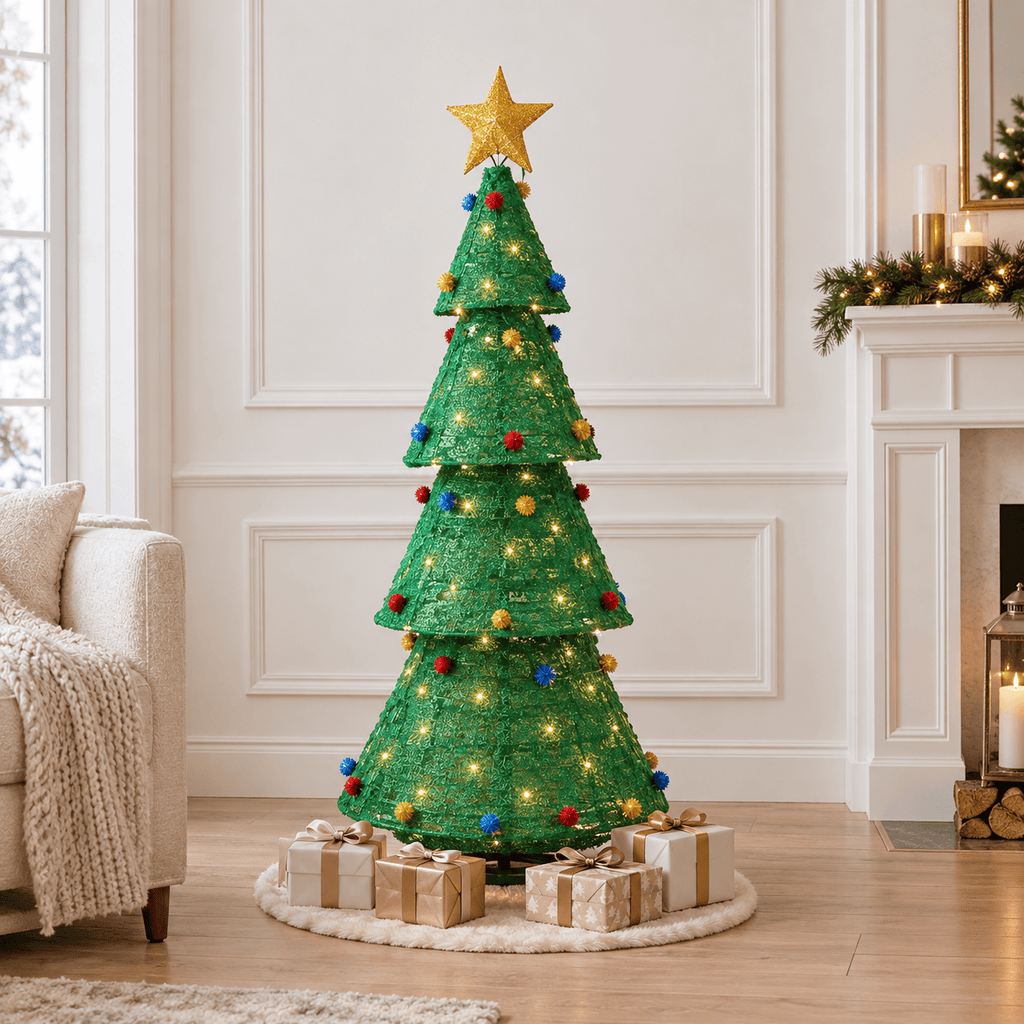 Green Pop-Up Christmas Tree with 200 LED Lights, Collapsible Design