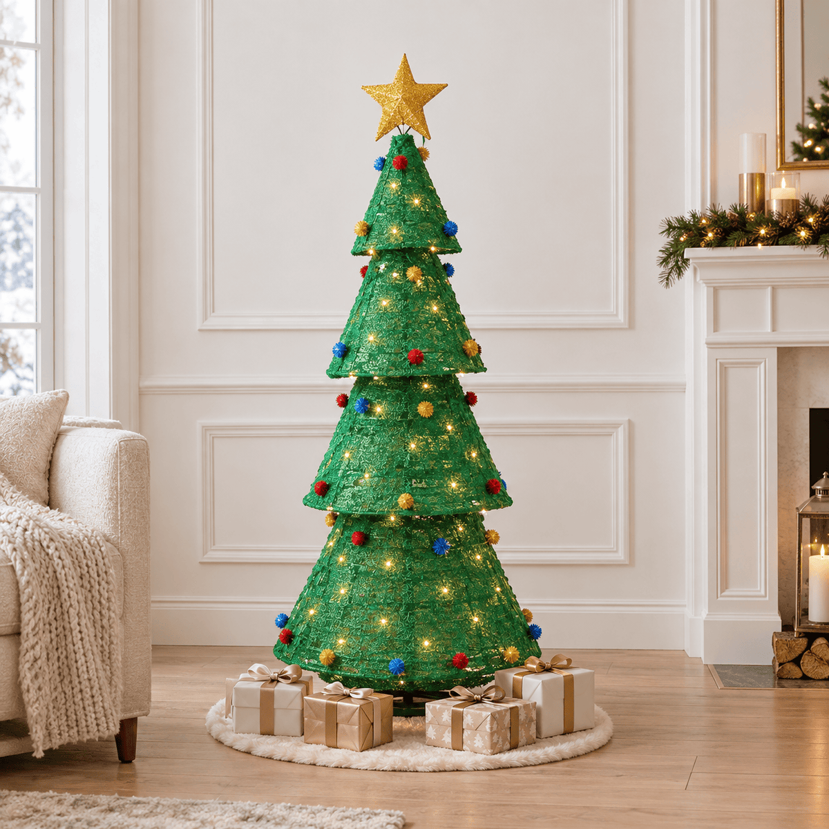 Green Pop-Up Christmas Tree with 200 LED Lights, Collapsible Design