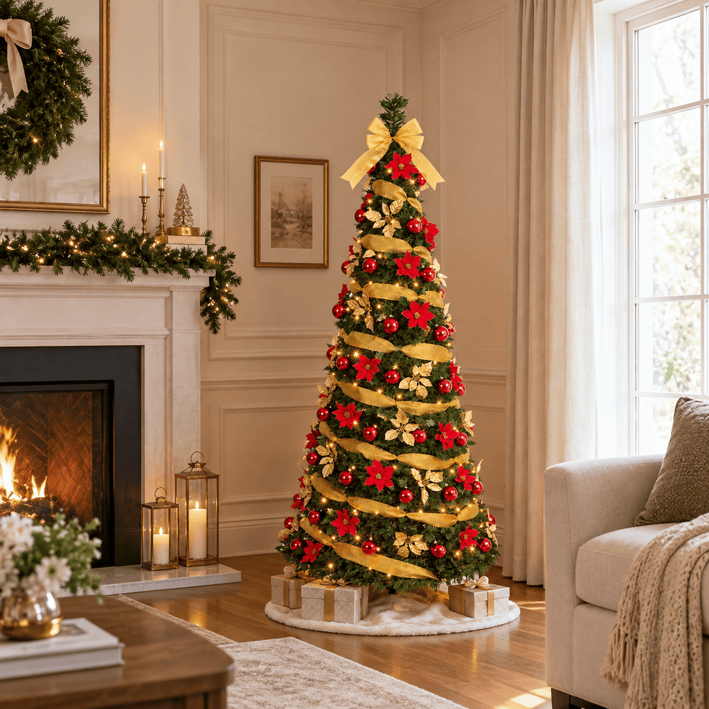 Green Pop-Up Pre-Lit Christmas Tree, 250 Warm White LED Lights