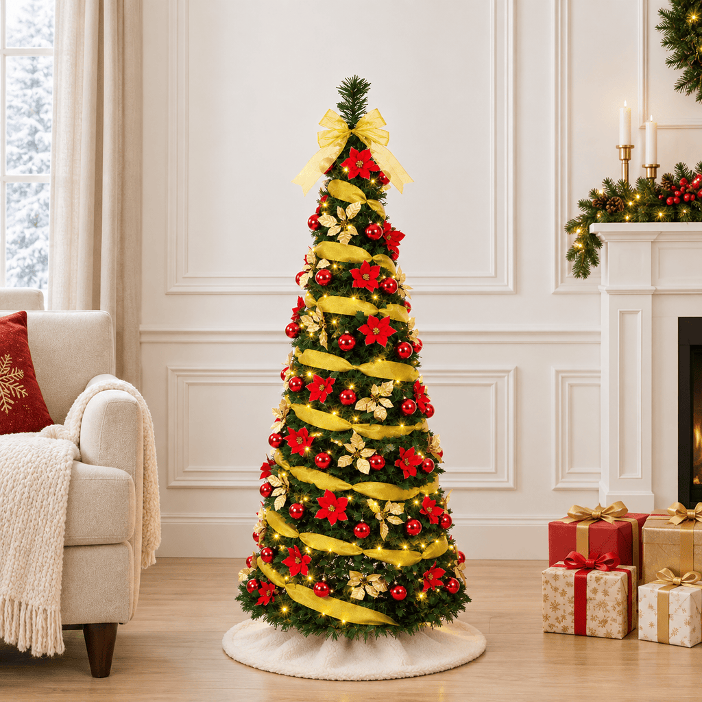 Green Pop-Up Pre-Lit Christmas Tree, 250 Warm White LED Lights