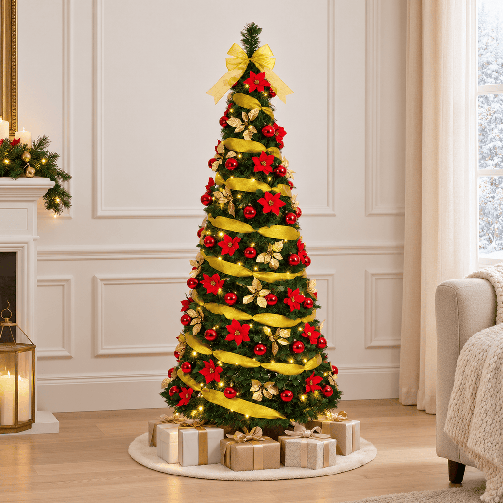 Green Pop-Up Pre-Lit Christmas Tree, 250 Warm White LED Lights
