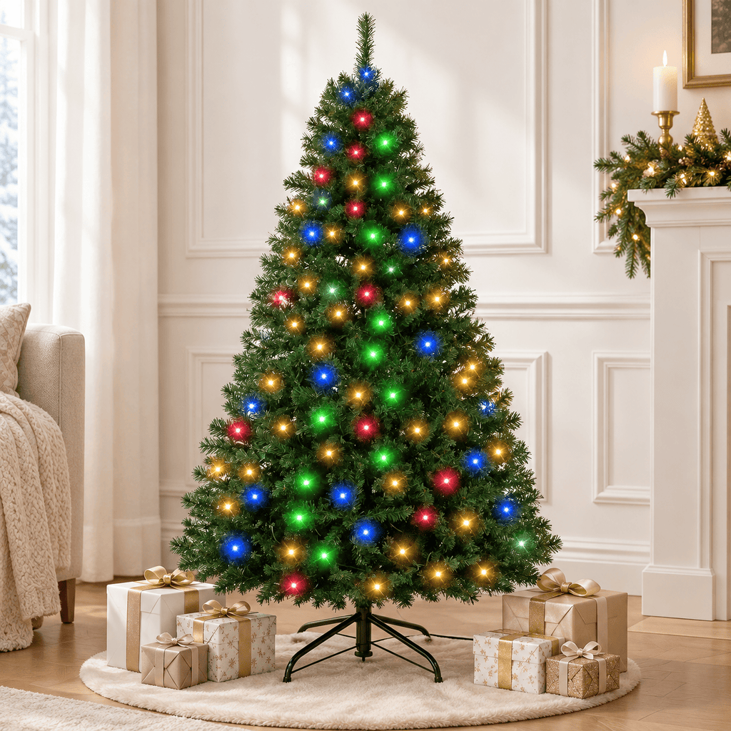 Green Pre-Lit Artificial Christmas Tree with 350 LED Lights, 1068 Tips