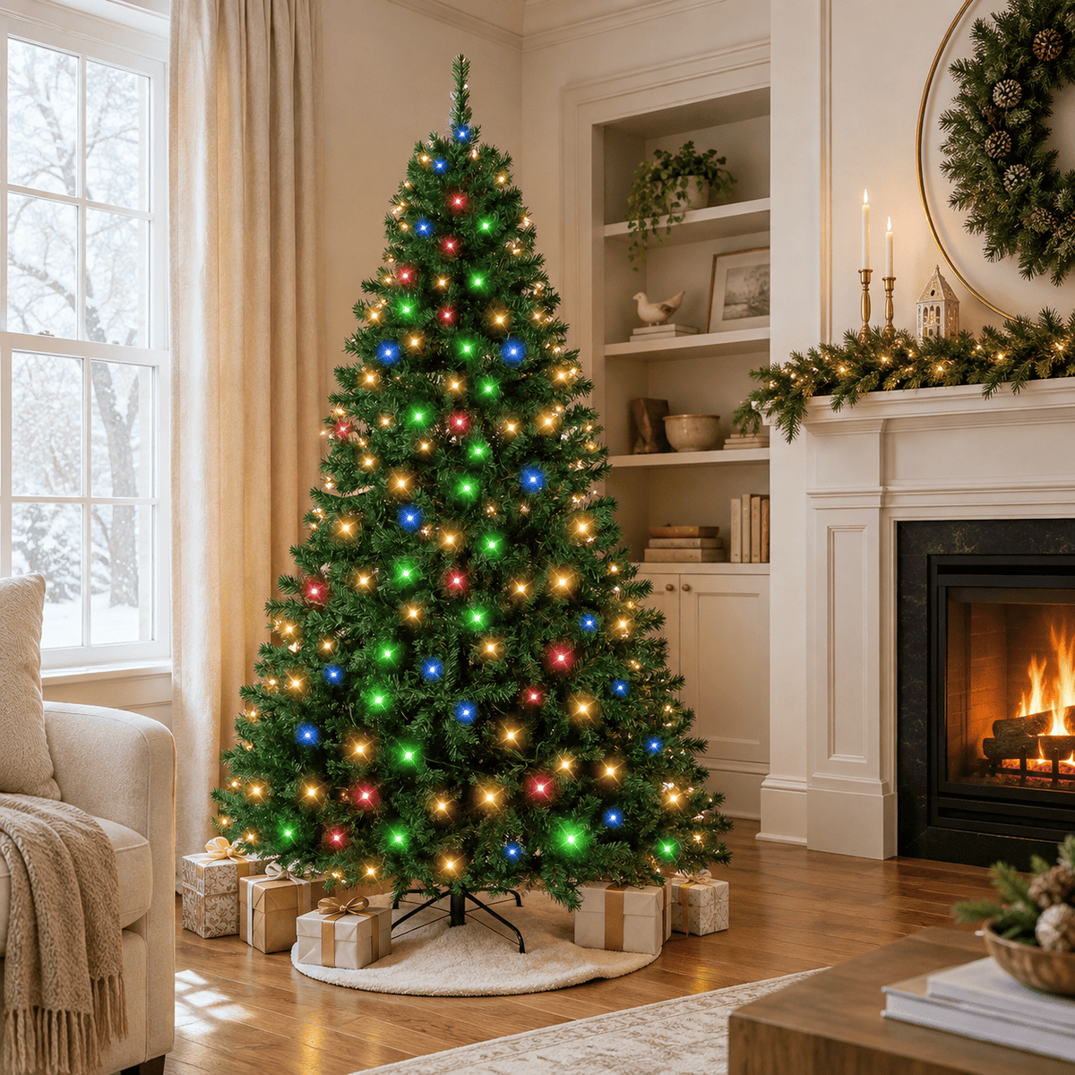 Green Pre-Lit Artificial Christmas Tree with 350 LED Lights, 1068 Tips