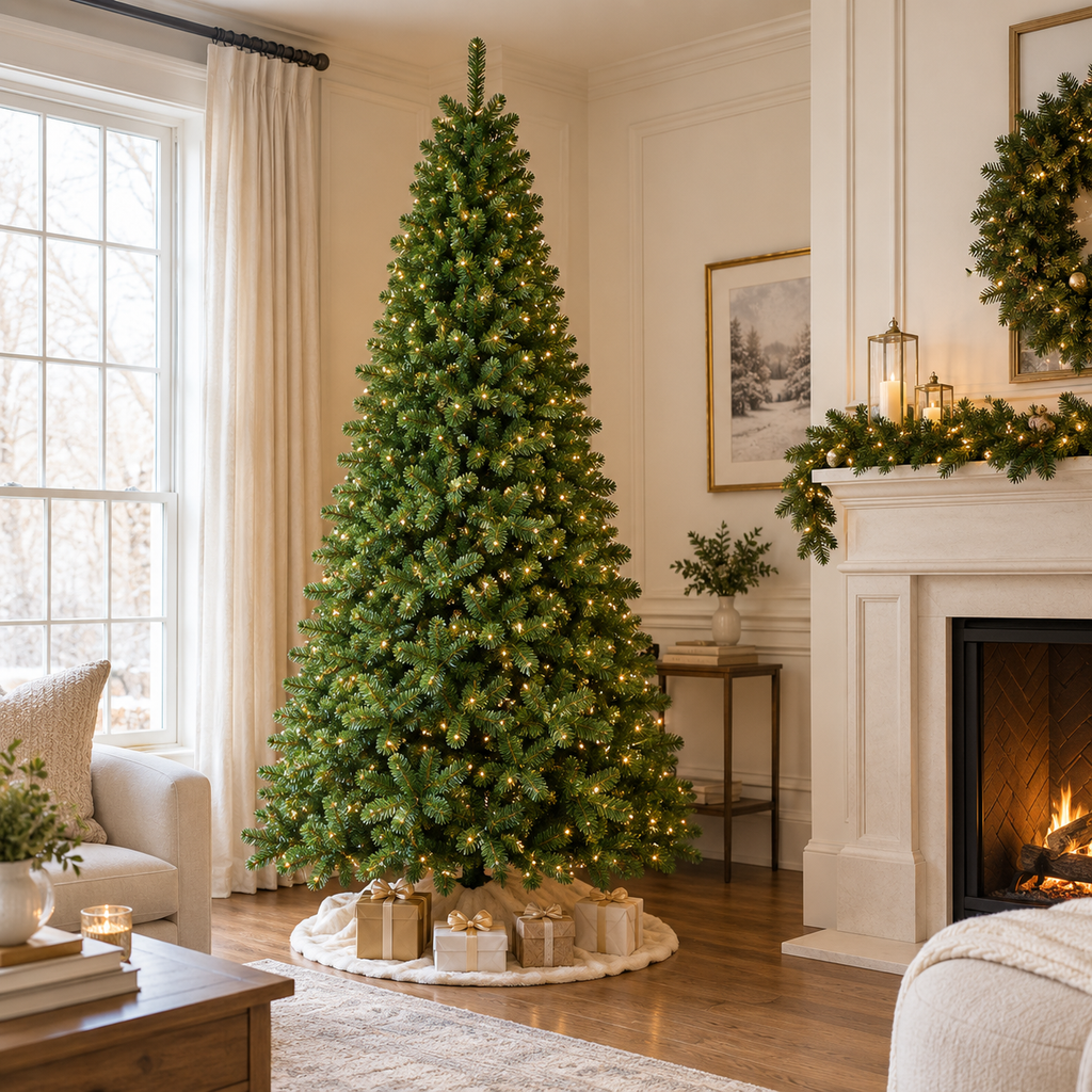 Green Pre-Lit Artificial Christmas Tree with 550 Warm White LED Lights
