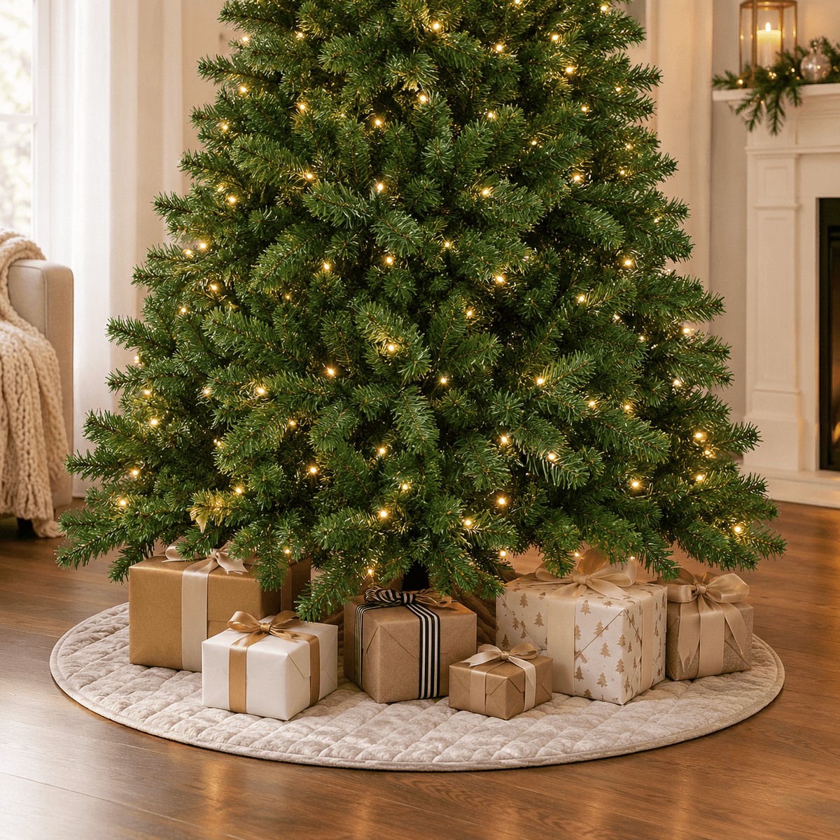 Green Pre-Lit Artificial Christmas Tree with 700 LED Lights, Hinged