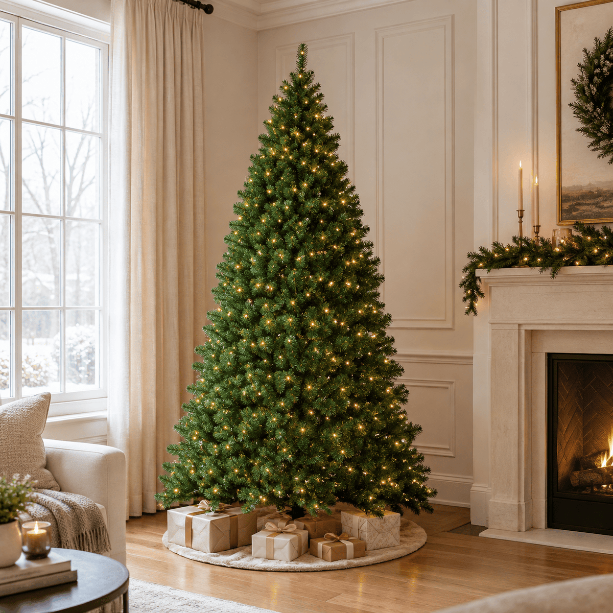 Green Pre-Lit Artificial Christmas Tree with 700 LED Lights, Hinged