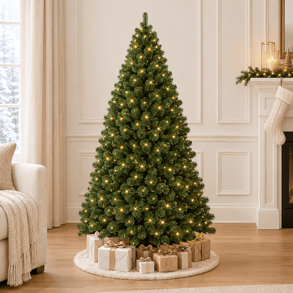 Green Pre-Lit Artificial Christmas Tree with 700 LED Lights, Hinged