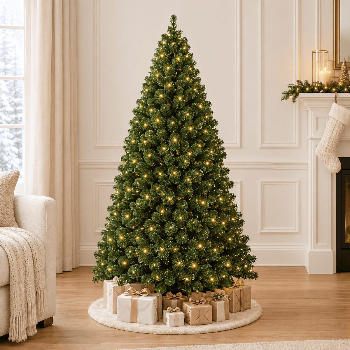 Green Pre-Lit Artificial Christmas Tree with 700 LED Lights, Hinged