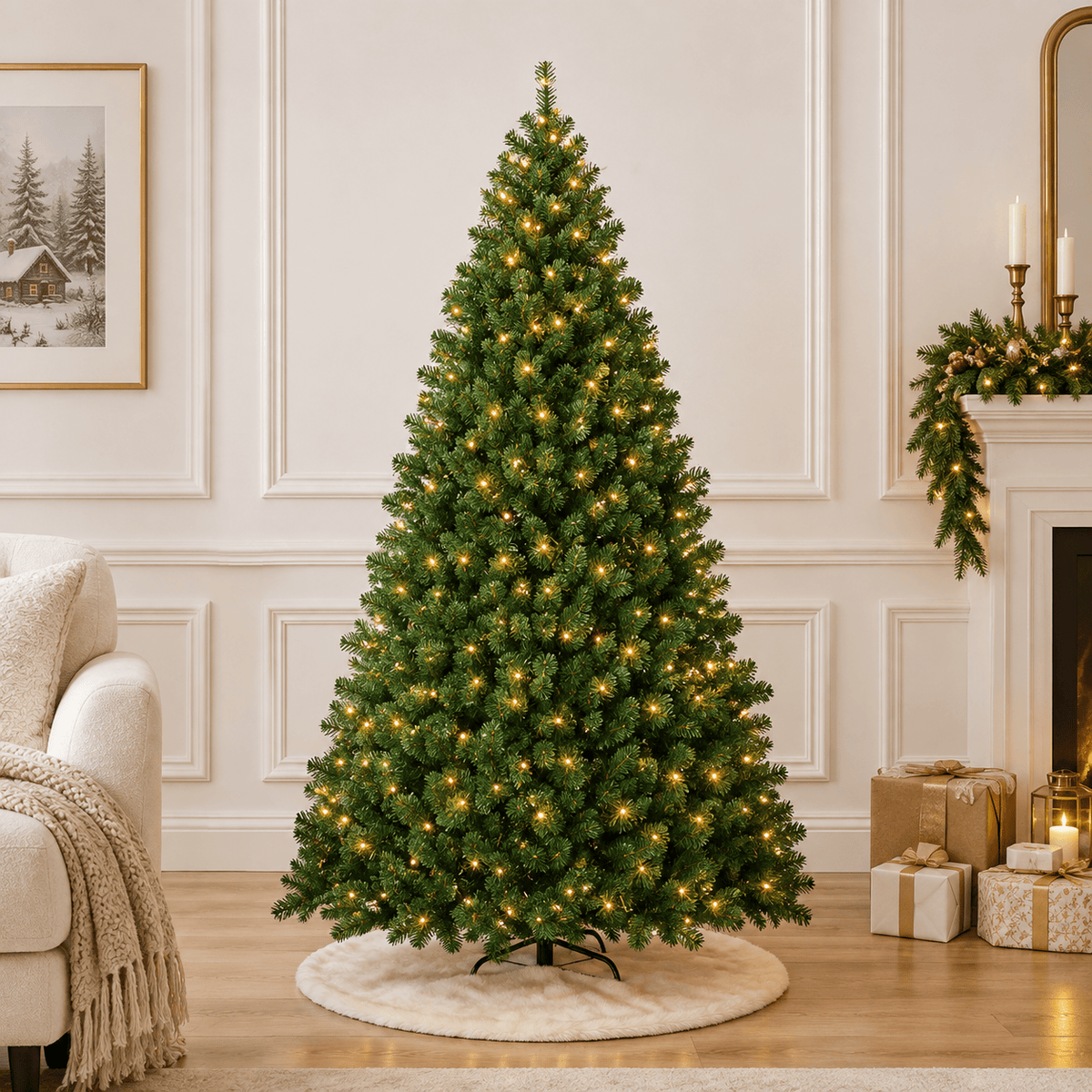 Green Pre-Lit Artificial Christmas Tree with 700 LED Lights, Hinged
