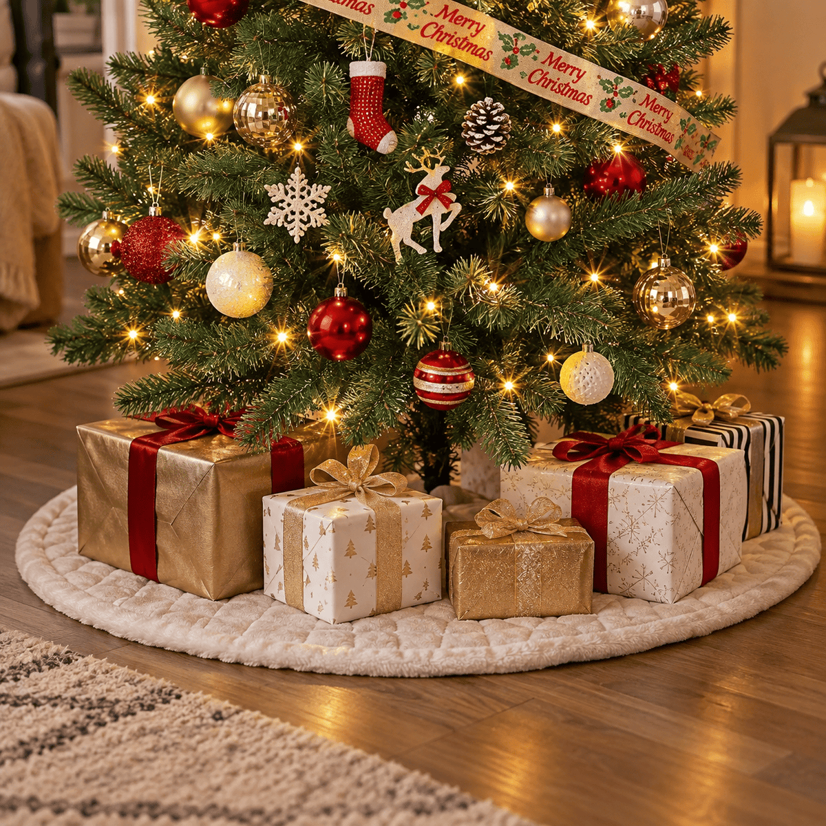 Green Pre-Lit Artificial Christmas Tree with Dual Color LED Lights