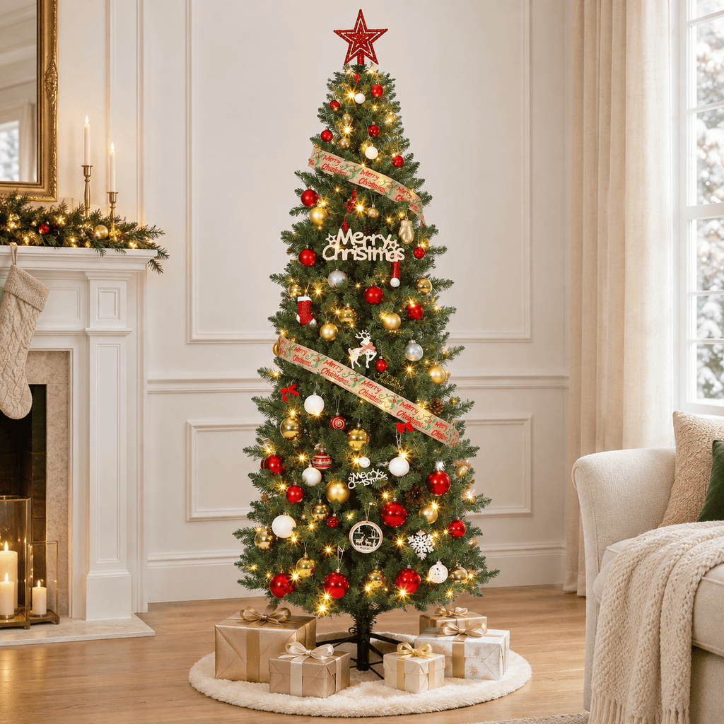Green Pre-Lit Artificial Christmas Tree with Dual Color LED Lights