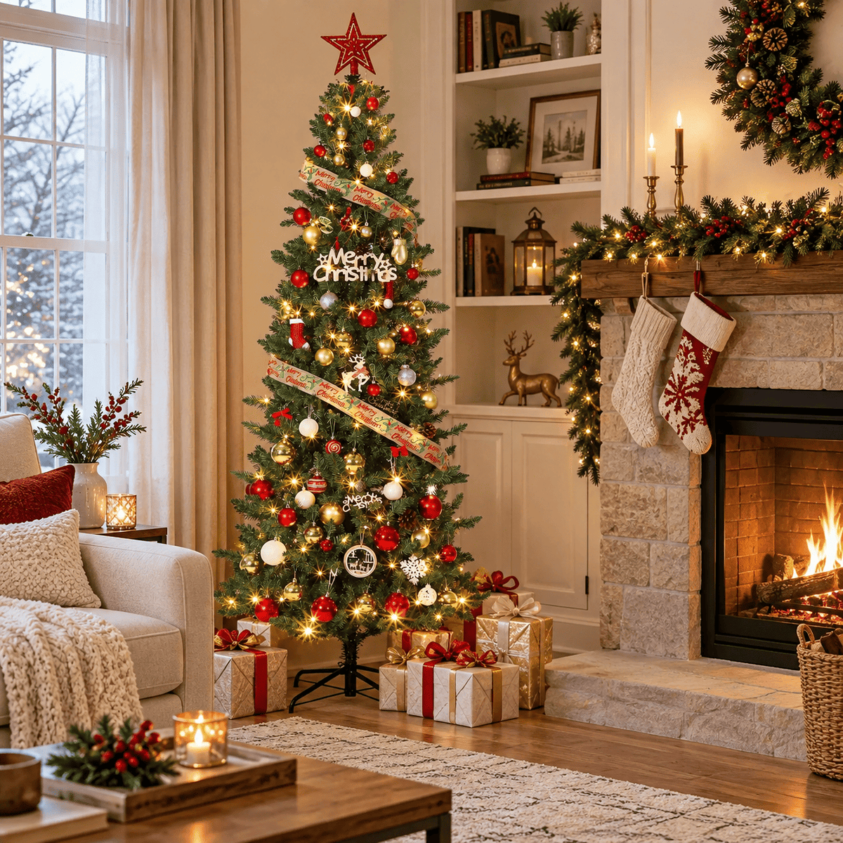 Green Pre-Lit Artificial Christmas Tree with Dual Color LED Lights