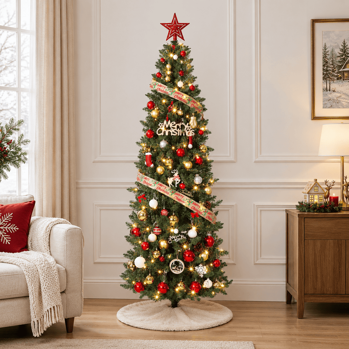 Green Pre-Lit Artificial Christmas Tree with Dual Color LED Lights
