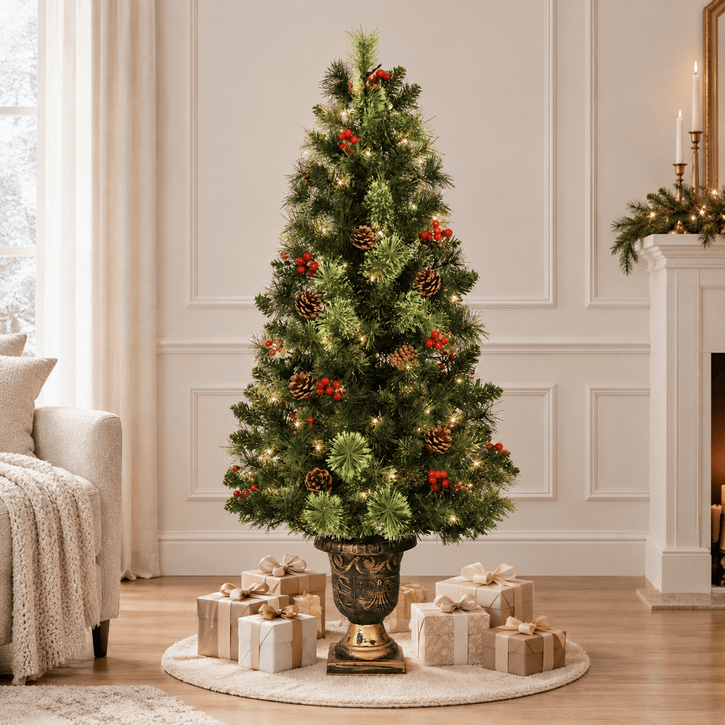 Green Pre-Lit Entrance Christmas Tree with Warm White LED Lights