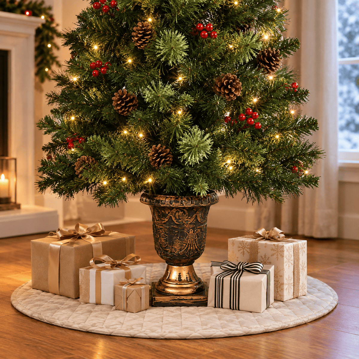 Green Pre-Lit Entrance Christmas Tree with Warm White LED Lights