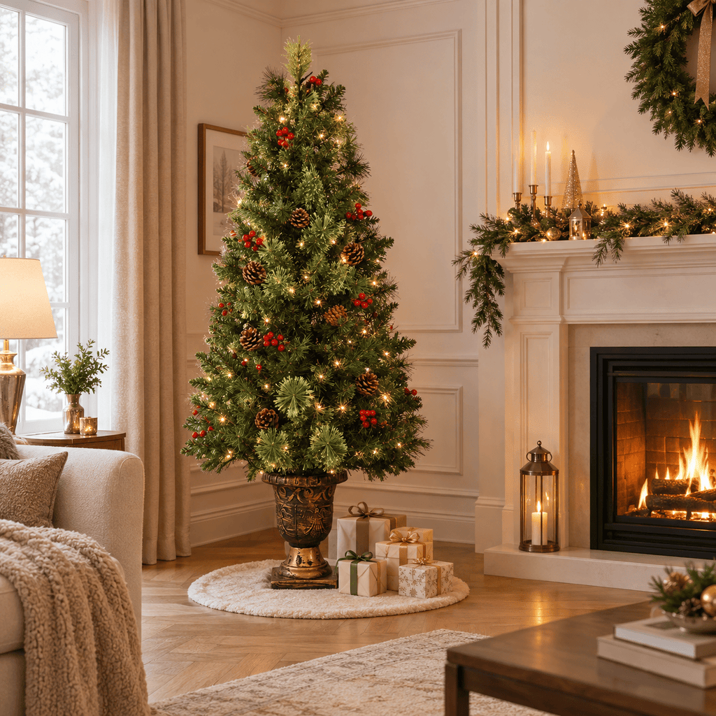 Green Pre-Lit Entrance Christmas Tree with Warm White LED Lights