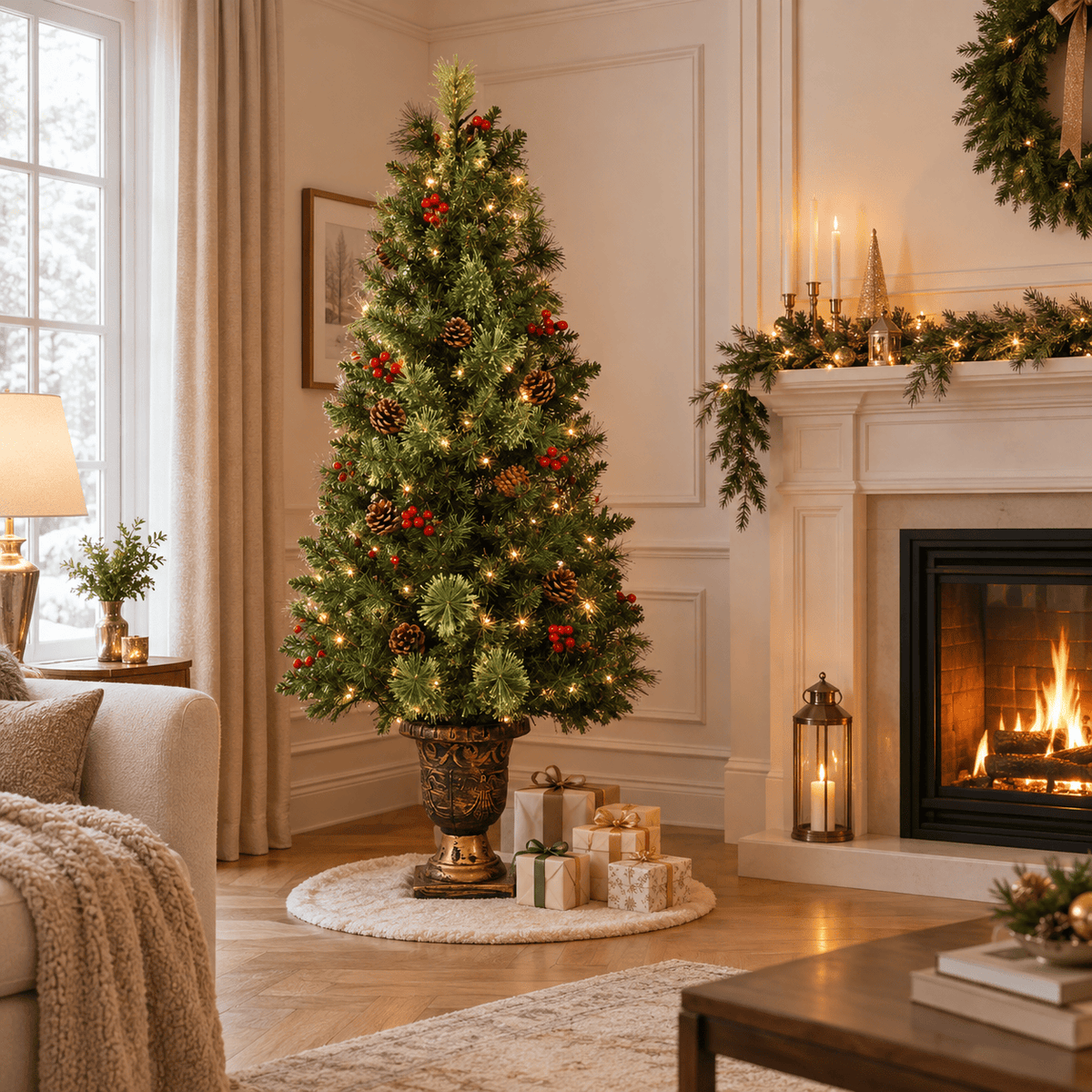 Green Pre-Lit Entrance Christmas Tree with Warm White LED Lights