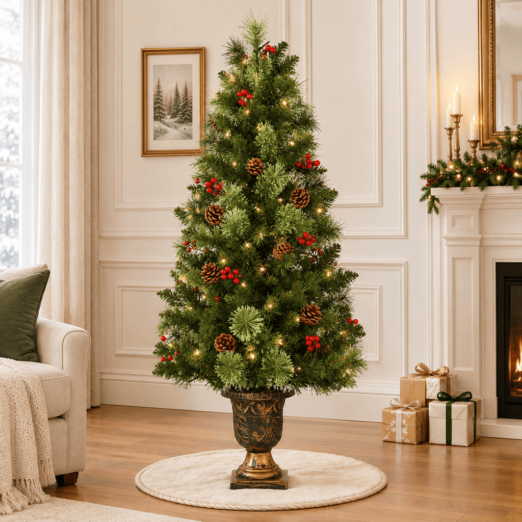 Green Pre-Lit Entrance Christmas Tree with Warm White LED Lights