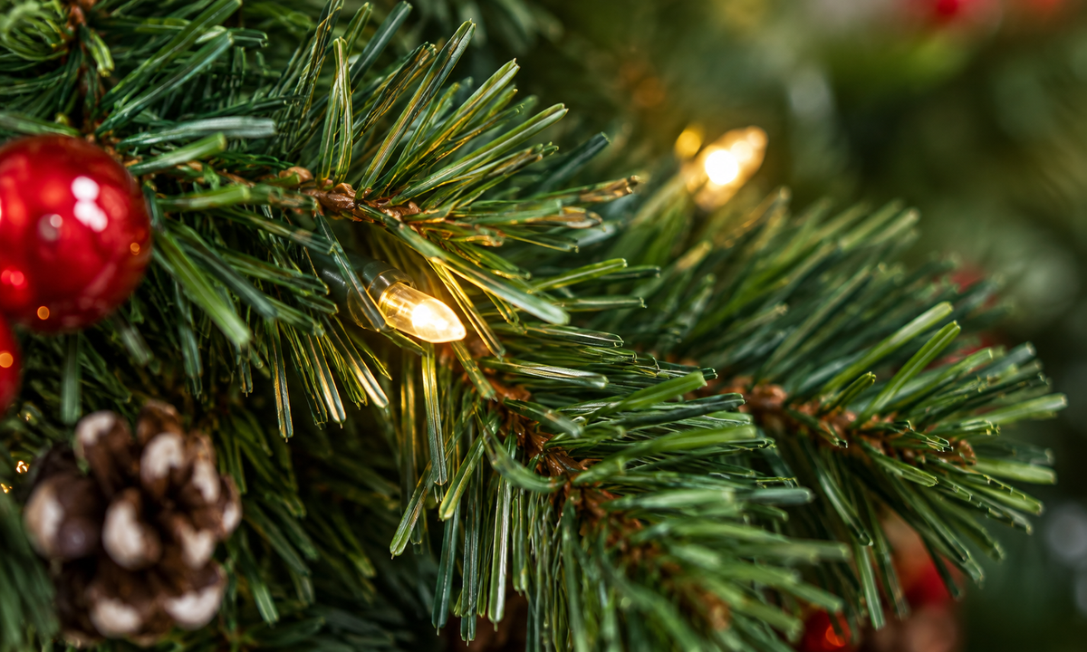 Green Pre-Lit Pathway Christmas Trees with Red Ornaments - Fullness