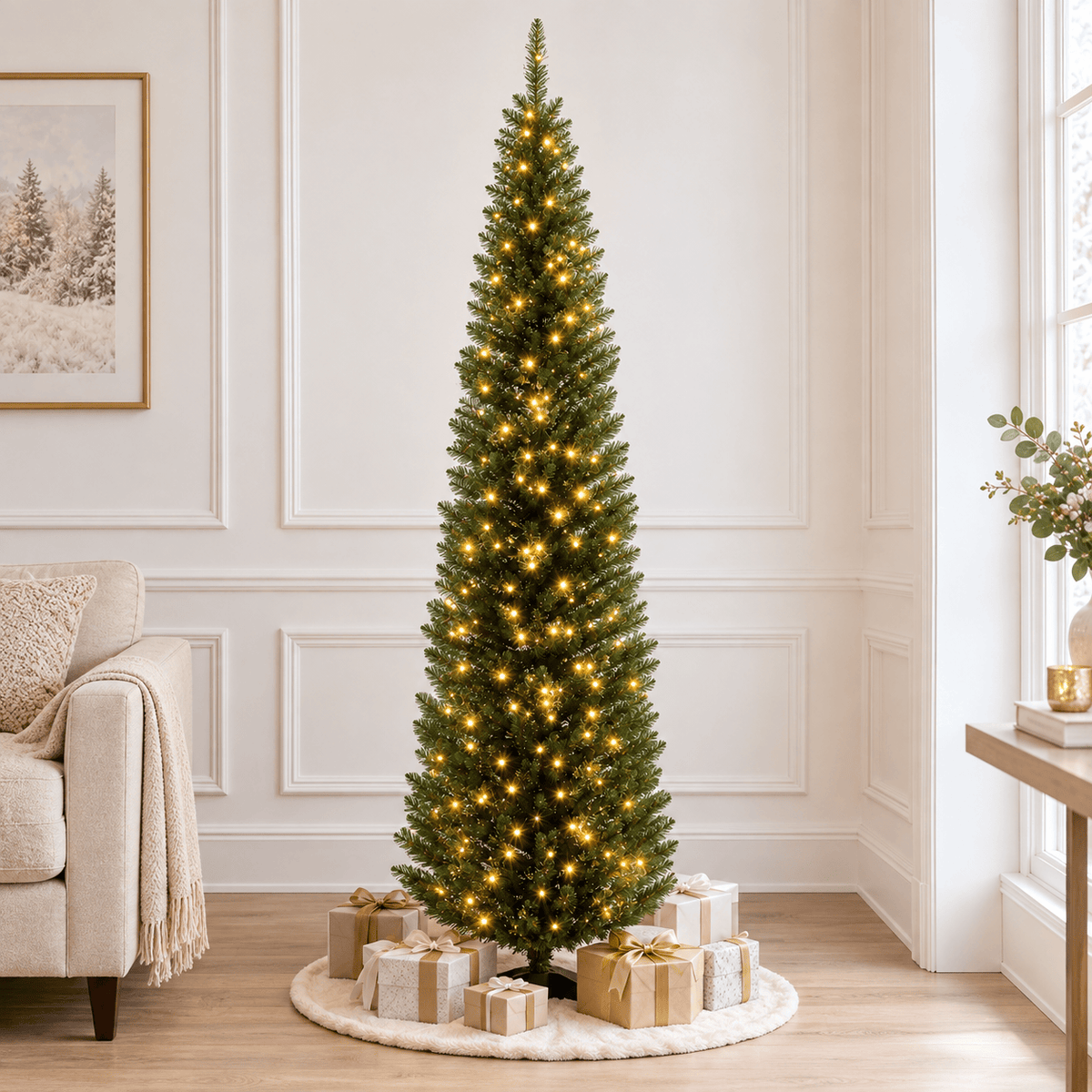 5' Green Pencil Christmas Tree with 110 LED Lights, Slim Design