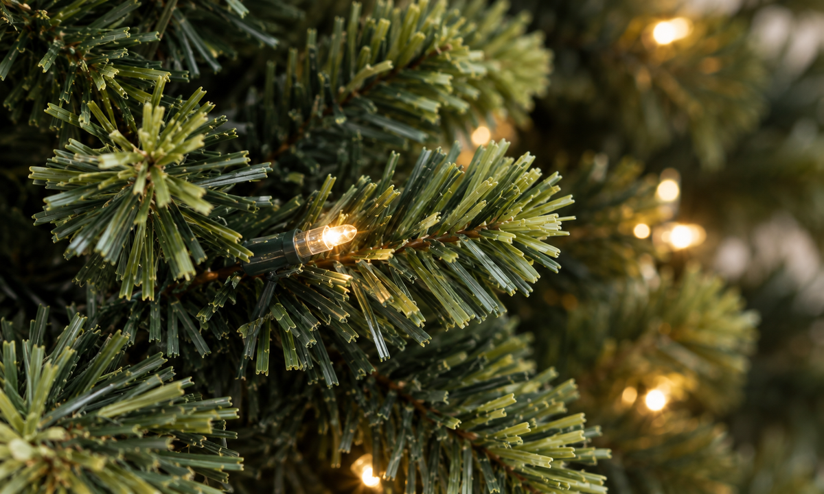 Green Pre-Lit Pencil Christmas Tree with 300 LED Lights - Fullness