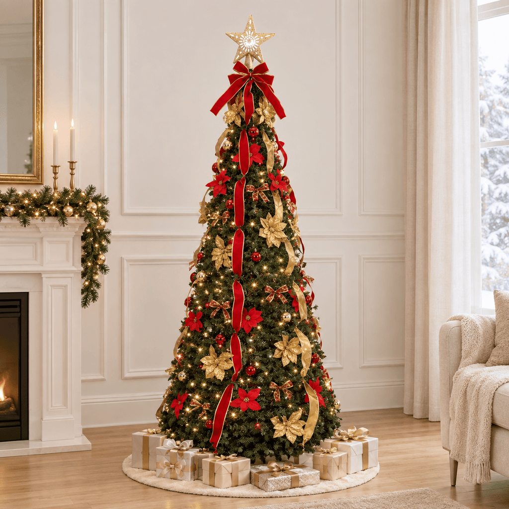 Green Pre-Lit Pop-Up Christmas Tree, 200 LED Lights, Star Topper