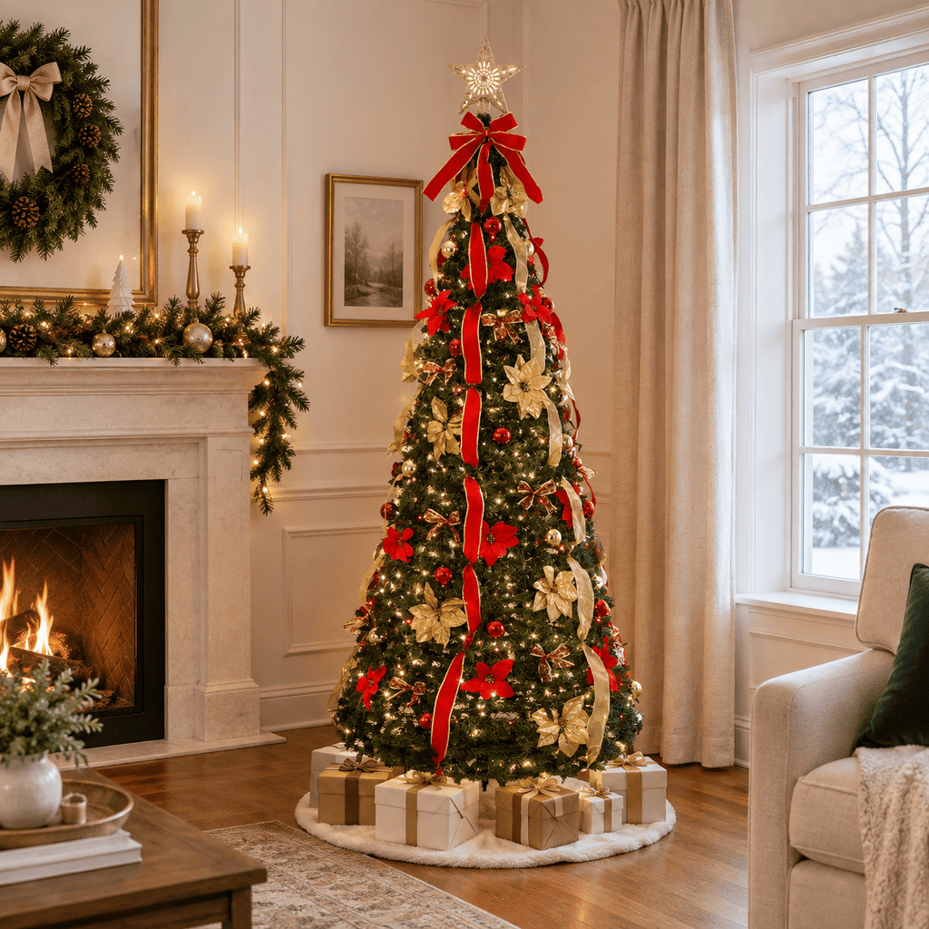 Green Pre-Lit Pop-Up Christmas Tree, 200 LED Lights, Star Topper