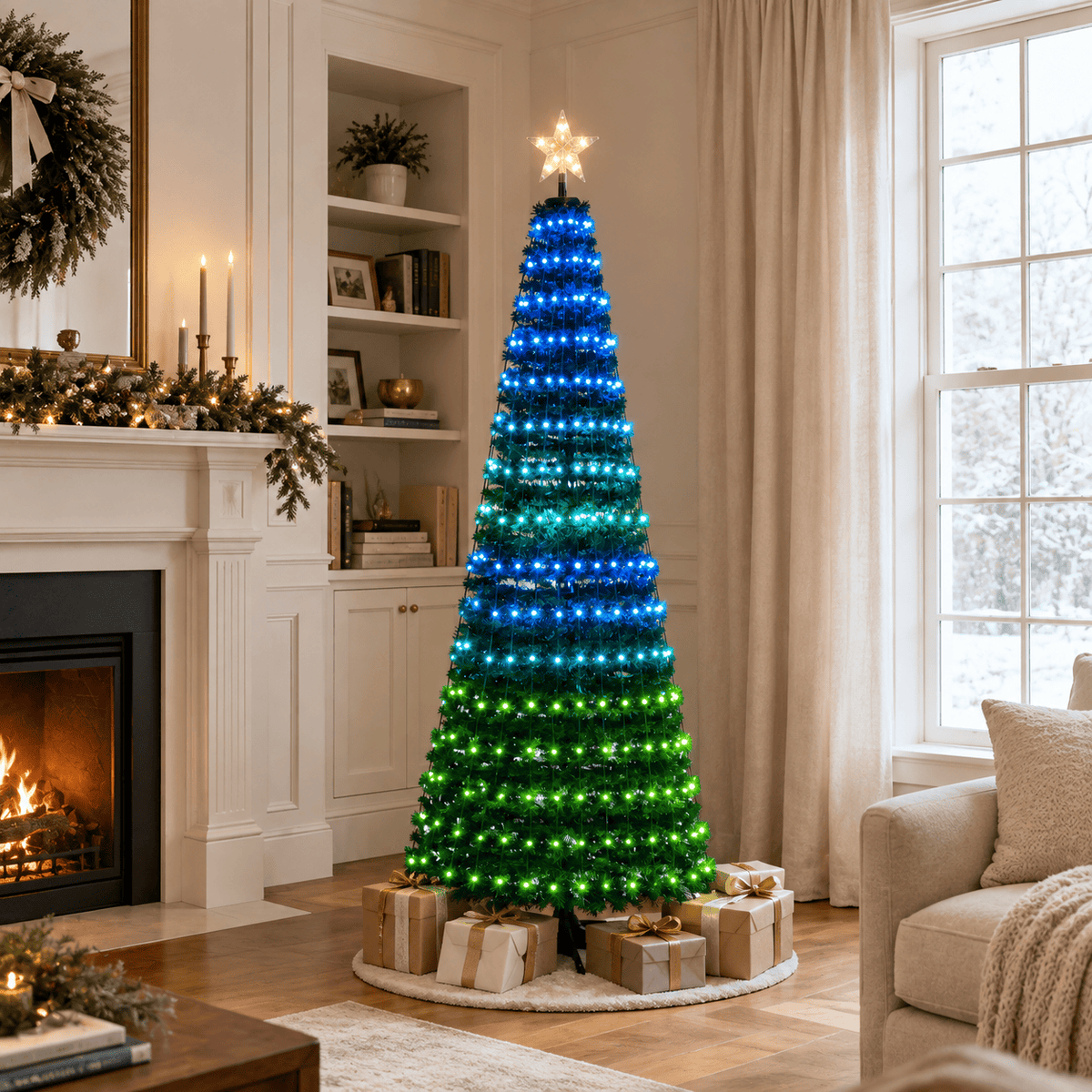 Green Pre-Lit Pop-Up Christmas Tree with 282 RGB LED Lights