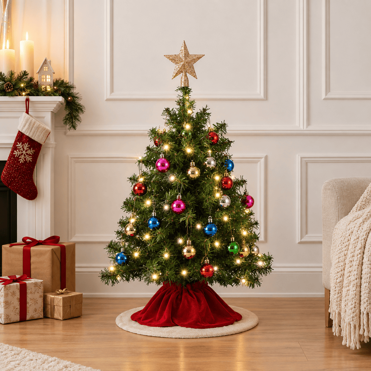 Green Pre-Lit Tabletop Christmas Tree with 50 LED Lights & Ornaments