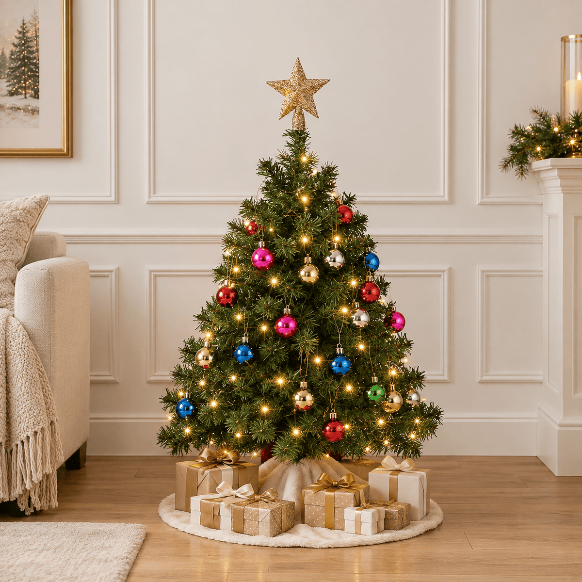 Green Pre-Lit Tabletop Christmas Tree with 50 LED Lights & Ornaments