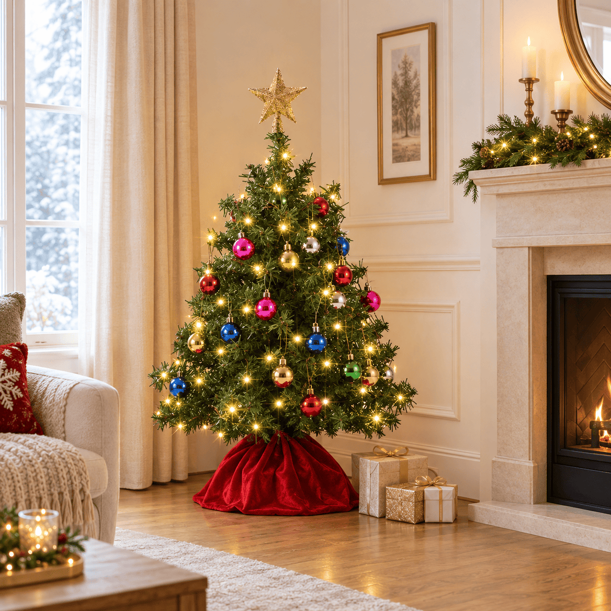 Green Pre-Lit Tabletop Christmas Tree with 50 LED Lights & Ornaments