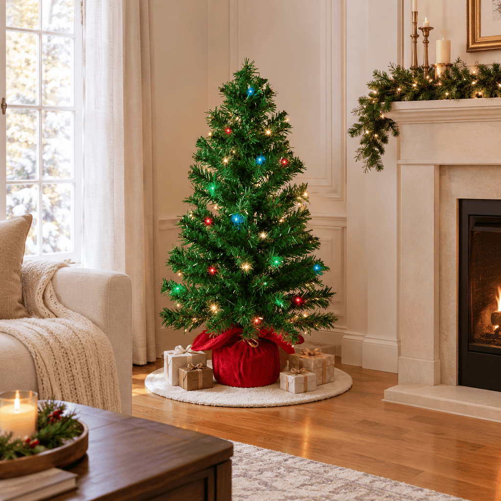 Green Pre-Lit Tabletop Christmas Tree with Multicolor LED Lights