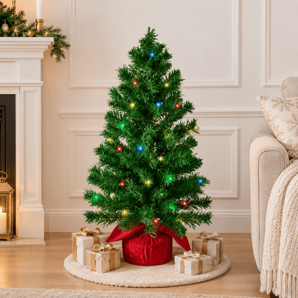 Green Pre-Lit Tabletop Christmas Tree with Multicolor LED Lights