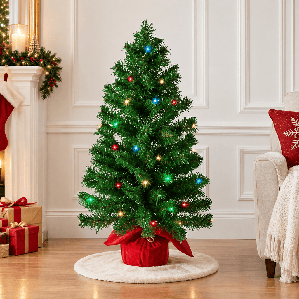 Green Pre-Lit Tabletop Christmas Tree with Multicolor LED Lights