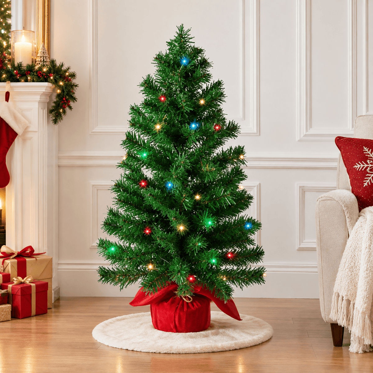 Green Pre-Lit Tabletop Christmas Tree with Multicolor LED Lights