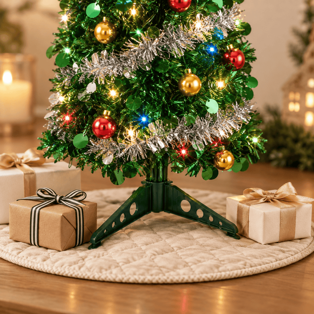 Green Pre-Lit Tinsel Christmas Tree with 50 Multicolor LED Lights