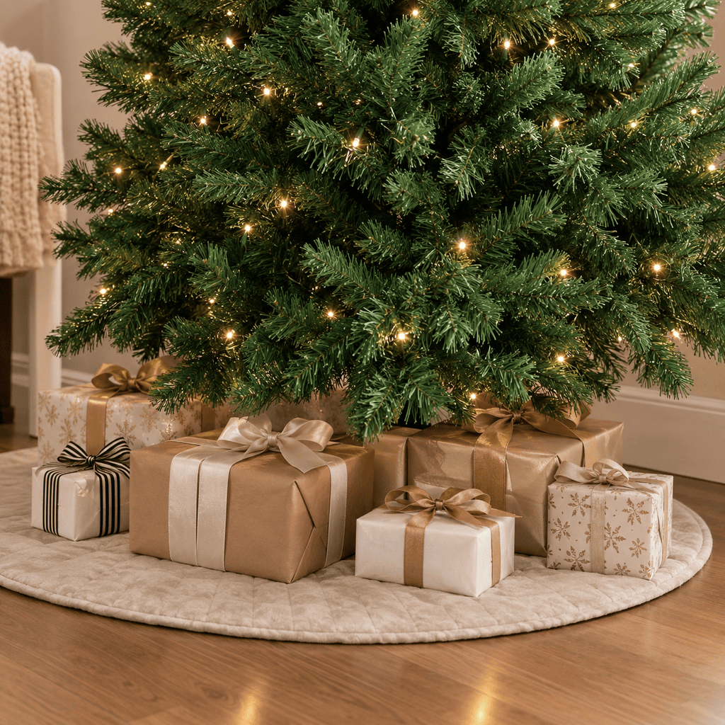 Green Unlit Artificial Christmas Tree, PVC Hinged Branches & Metal Sta