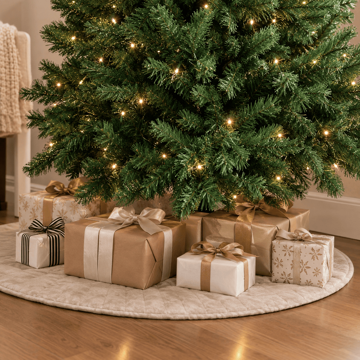 Green Unlit Artificial Christmas Tree, PVC Hinged Branches & Metal Sta