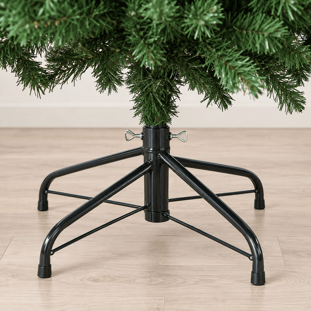Green Unlit Artificial Christmas Tree, PVC Hinged Branches & Metal Sta
