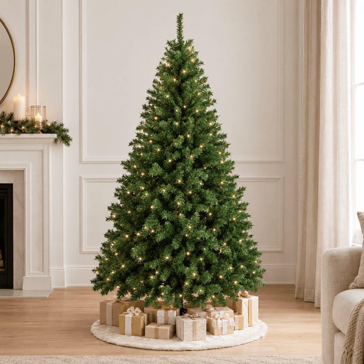 Green Unlit Artificial Christmas Tree, PVC Hinged Branches & Metal Sta