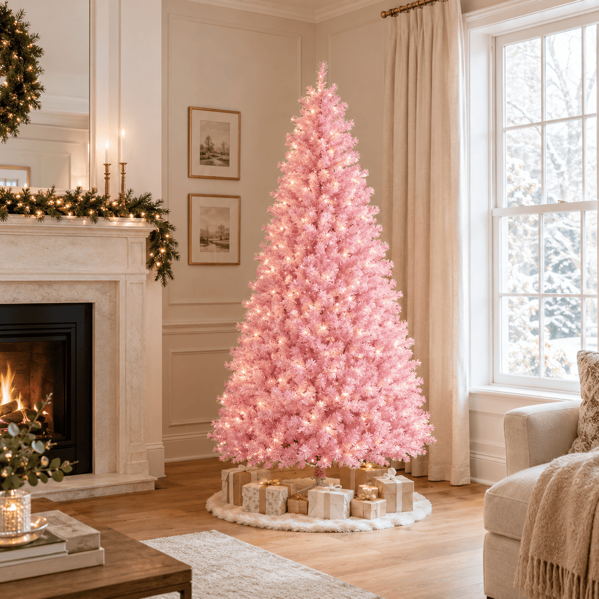 Pink Artificial Christmas Tree with 1,288 Tips, Hinged Branches