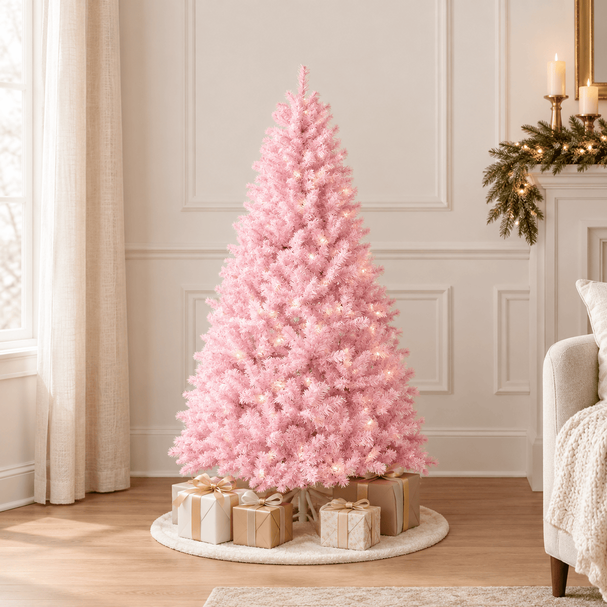 Pink Artificial Christmas Tree with 1,288 Tips, Hinged Branches